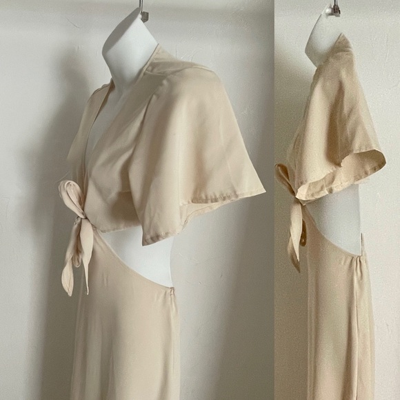 Chic Boho Ivory Crepe Cutout Tie-Front DRESS Size Small - Picture 14 of 15